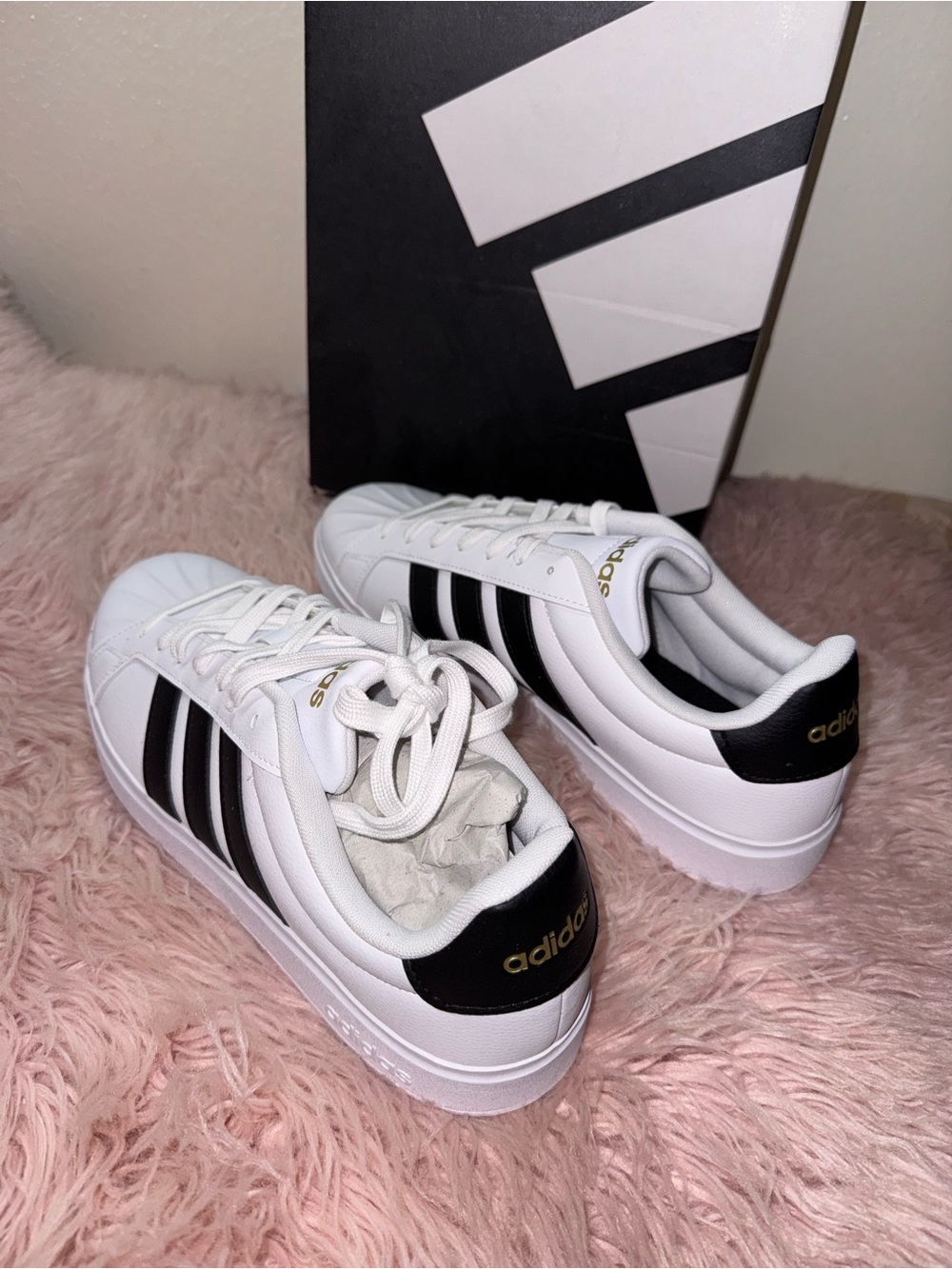 adidas White Sneakers with Black Three-Stripes. Men’s Size 10 - Picture 3 of 7